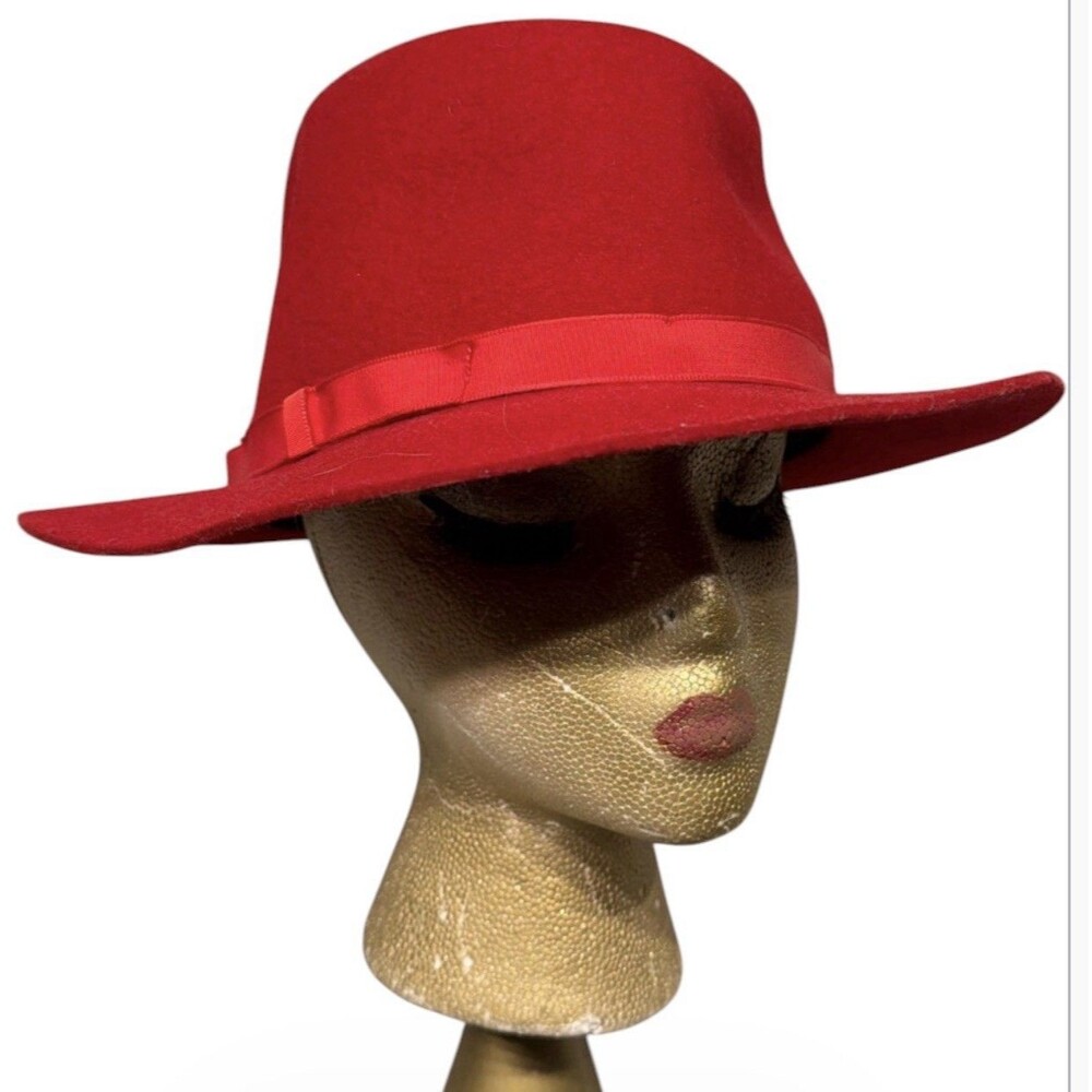 Rare Vintage LL Bean Red Wool Felt Fedora Hat M England Heritage